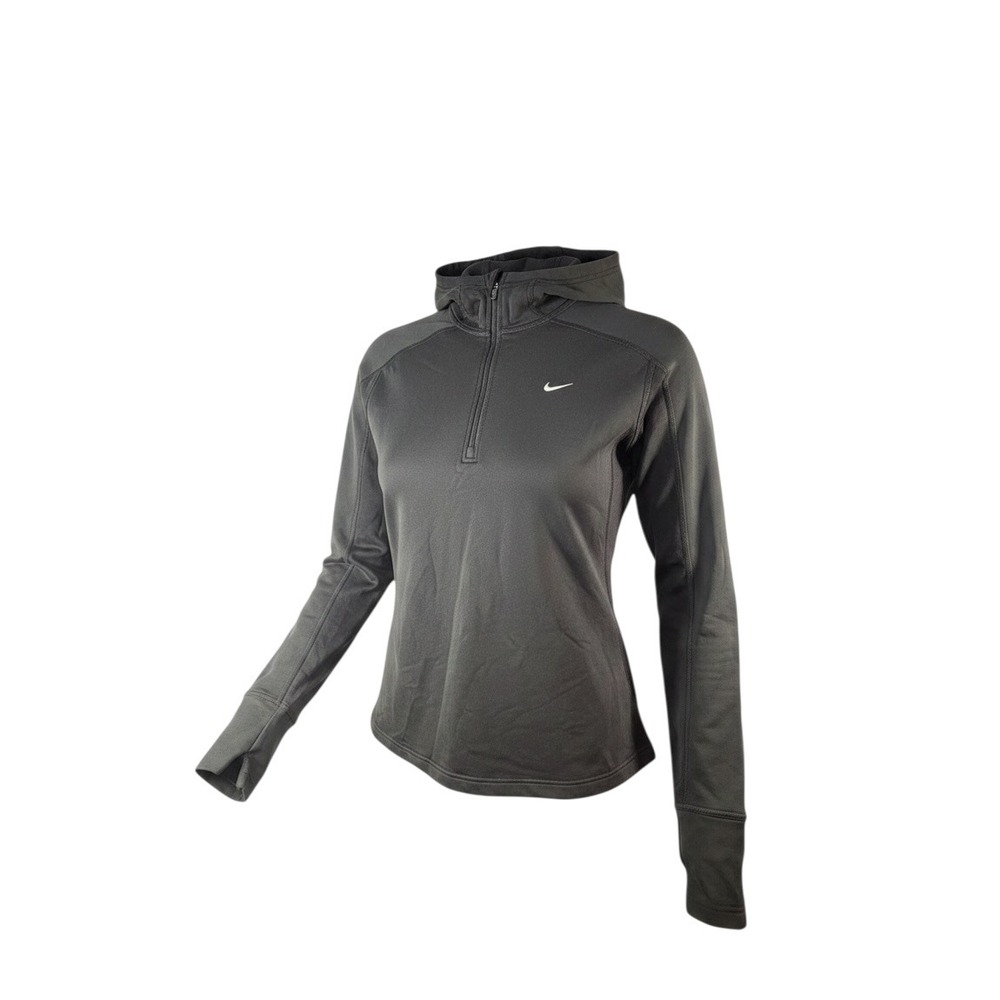 Nike Quarter Zip Hoodie Womens Large Black Excellent Fit Dry Thumbhole Pullover